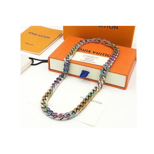 Louis Vuitton Chain Links Patches Necklace Blue Multicolor in